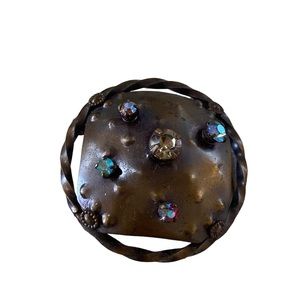 Broach Convert to Necklace Round Cooper With Glass Gemstones